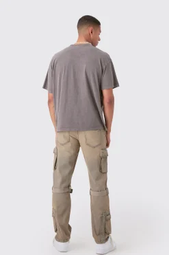 Relaxed Rigid Strap Detail Cargo Jeans In Antique Grey | BoohooMAN UK