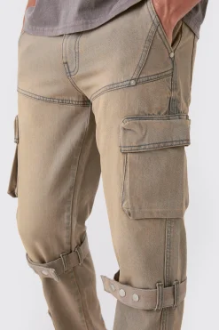 Relaxed Rigid Strap Detail Cargo Jeans In Antique Grey | BoohooMAN UK