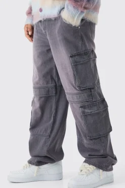 Relaxed Rigid Tinted Multi Cargo Denim Jeans | BoohooMAN UK
