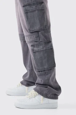 Relaxed Rigid Tinted Multi Cargo Denim Jeans | BoohooMAN UK