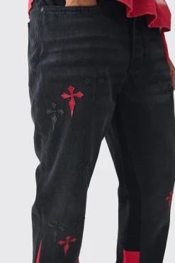 Relaxed Rigid Tinted Wash Star Pu Applique Jeans | BoohooMAN UK