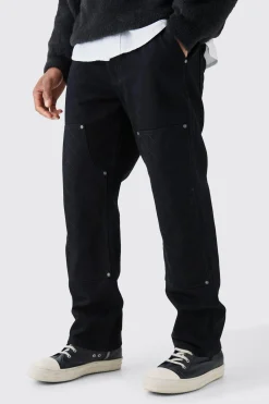Relaxed Rigid Top Stitch Detail Carpenter Jean In Black | BoohooMAN UK