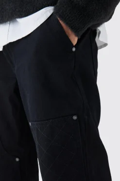 Relaxed Rigid Top Stitch Detail Carpenter Jean In Black | BoohooMAN UK