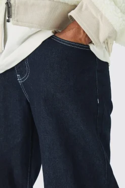 Relaxed Rigid Turn Up Jeans In Indigo | BoohooMAN UK