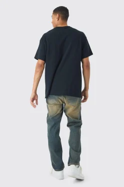 Relaxed Rigid Vintage Wash Distressed Side Panel Jeans | BoohooMAN UK