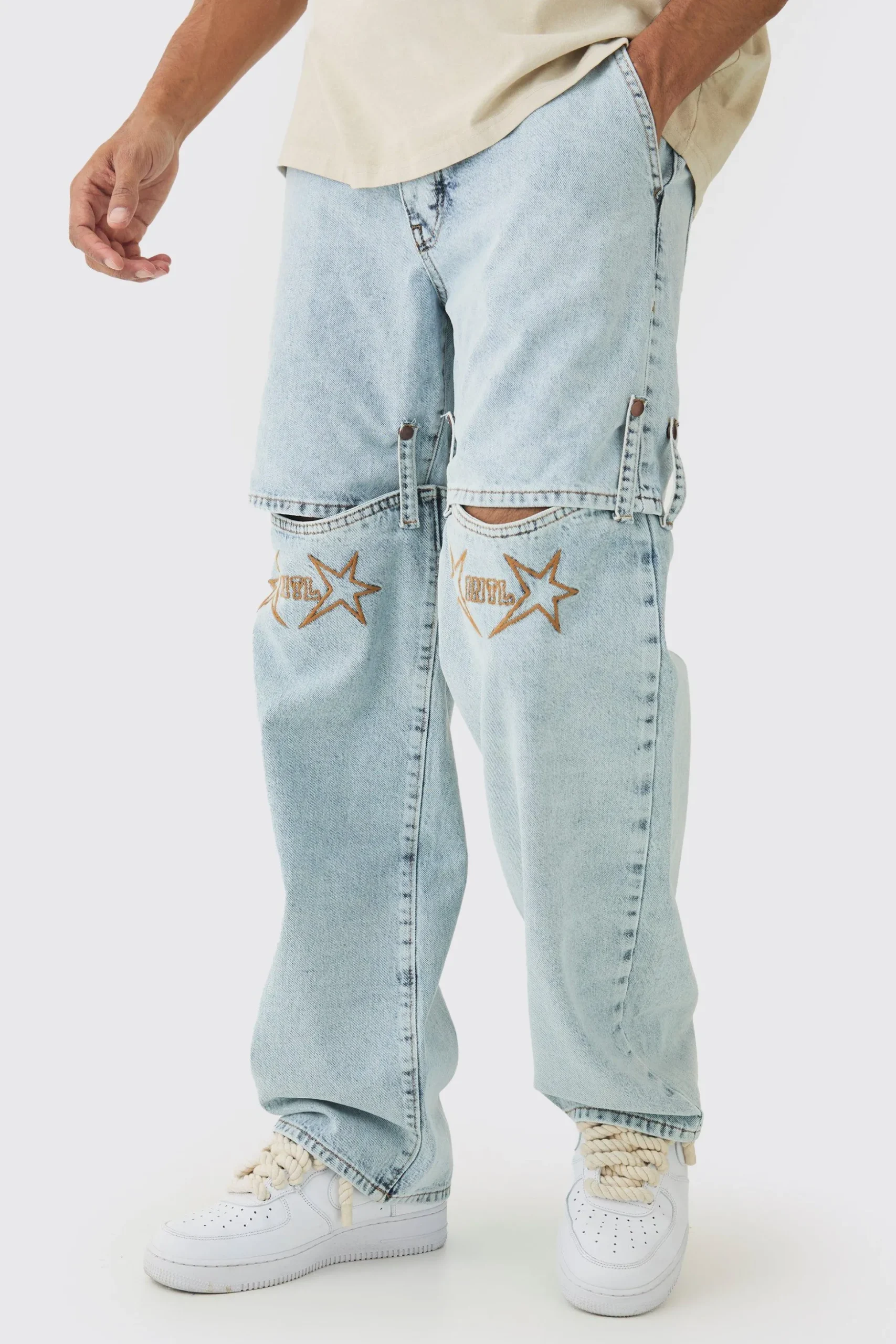Relaxed Rigid Western Detachable Leg Jeans | BoohooMAN UK