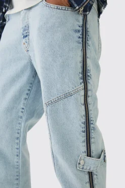 Relaxed Rigid Zip Detail Acid Washed Jeans | BoohooMAN UK
