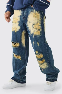 Relaxed Ripped Bleached Jeans With Let Down Hem | BoohooMAN UK