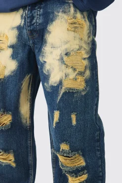 Relaxed Ripped Bleached Jeans With Let Down Hem | BoohooMAN UK