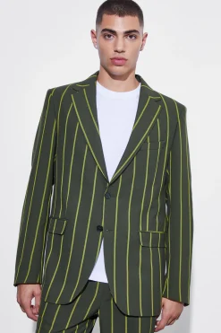 Relaxed Single Breasted Wide Stripe Suit Jacket | BoohooMAN UK