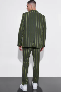 Relaxed Single Breasted Wide Stripe Suit Jacket | BoohooMAN UK
