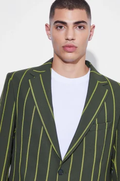 Relaxed Single Breasted Wide Stripe Suit Jacket | BoohooMAN UK