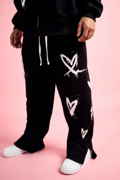Relaxed Split Hem Heart Jogger | BoohooMAN UK