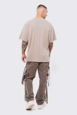 Relaxed Strap Detail Acid Wash Corduroy Trousers | BoohooMAN UK