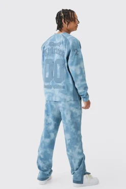 Relaxed Suede And PU Applique Varsity Split Hem Jogger | BoohooMAN UK
