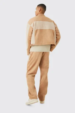 Relaxed Suede Quilted Panel Trouser | BoohooMAN UK