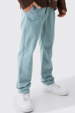 Relaxed Tapered Cord Trouser In Slate | BoohooMAN UK