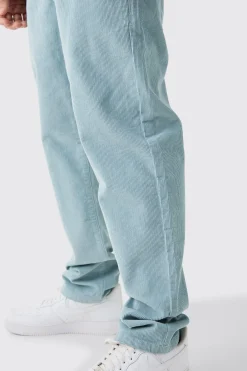 Relaxed Tapered Cord Trouser In Slate | BoohooMAN UK