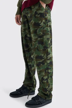 Relaxed Tie Hem Camo Cargo Trouser | BoohooMAN UK