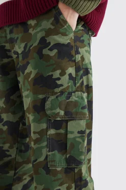 Relaxed Tie Hem Camo Cargo Trouser | BoohooMAN UK