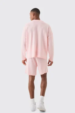 Relaxed Varsity Jacquard Knit Short | BoohooMAN UK