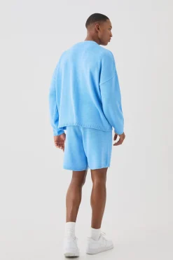 Relaxed Varsity Jacquard Knit Short | BoohooMAN UK
