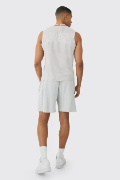 Relaxed Washed Heavyweight Graphic Waffle Shorts | BoohooMAN UK