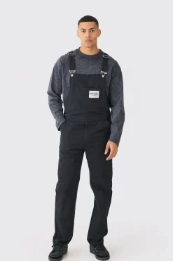 Relaxed Washed Twill Official Dungarees | BoohooMAN UK