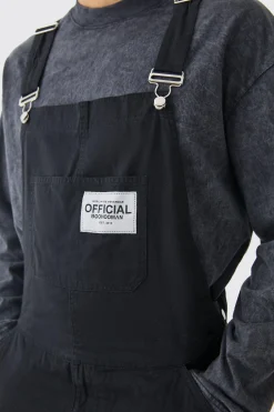 Relaxed Washed Twill Official Dungarees | BoohooMAN UK
