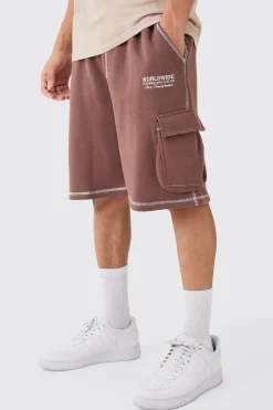 Relaxed Worlwide Contrast Stitch Cargo Shorts | BoohooMAN UK