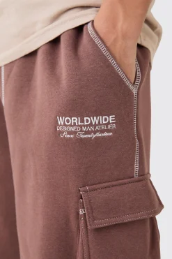 Relaxed Worlwide Contrast Stitch Cargo Shorts | BoohooMAN UK