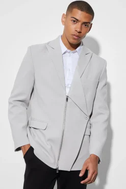 Relaxed Zip Blazer | BoohooMAN UK