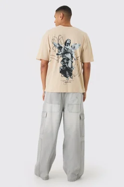 Renaissance Print Washed T-Shirt | BoohooMAN UK