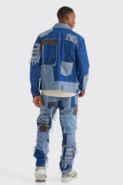 Re-purposed Patchwork Denim Jacket | BoohooMAN UK