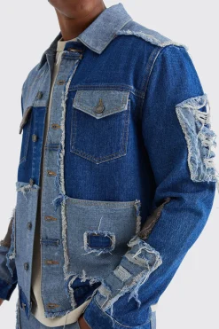 Re-purposed Patchwork Denim Jacket | BoohooMAN UK