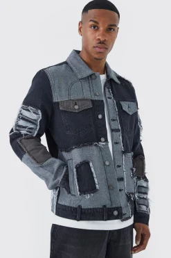 Re-purposed Patchwork Denim Jacket | BoohooMAN UK