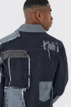Re-purposed Patchwork Denim Jacket | BoohooMAN UK