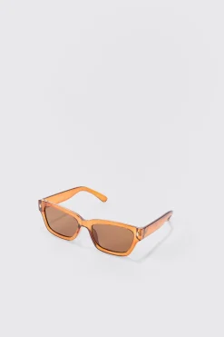 Retro Frame Sunglasses In Brown | BoohooMAN UK