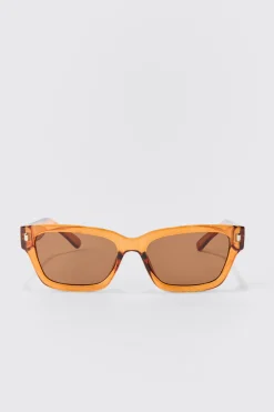 Retro Frame Sunglasses In Brown | BoohooMAN UK