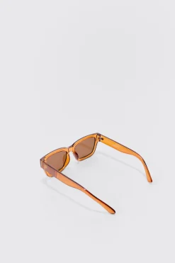 Retro Frame Sunglasses In Brown | BoohooMAN UK