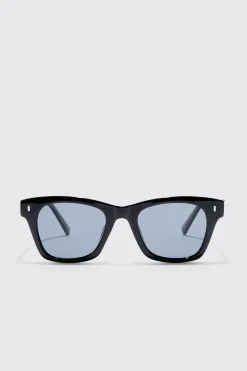 Retro Frame Sunglasses In Black | BoohooMAN UK