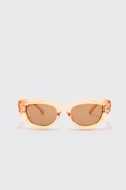Retro Sunglasses In Brown | BoohooMAN UK
