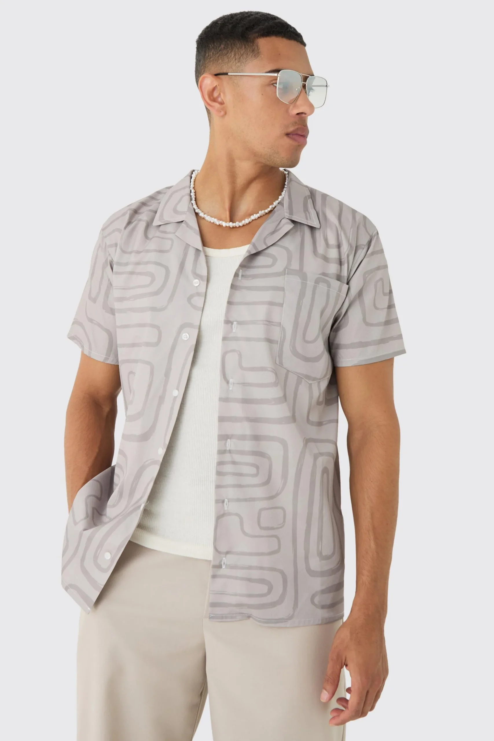 Revere Abstract Print Shirt | BoohooMAN UK