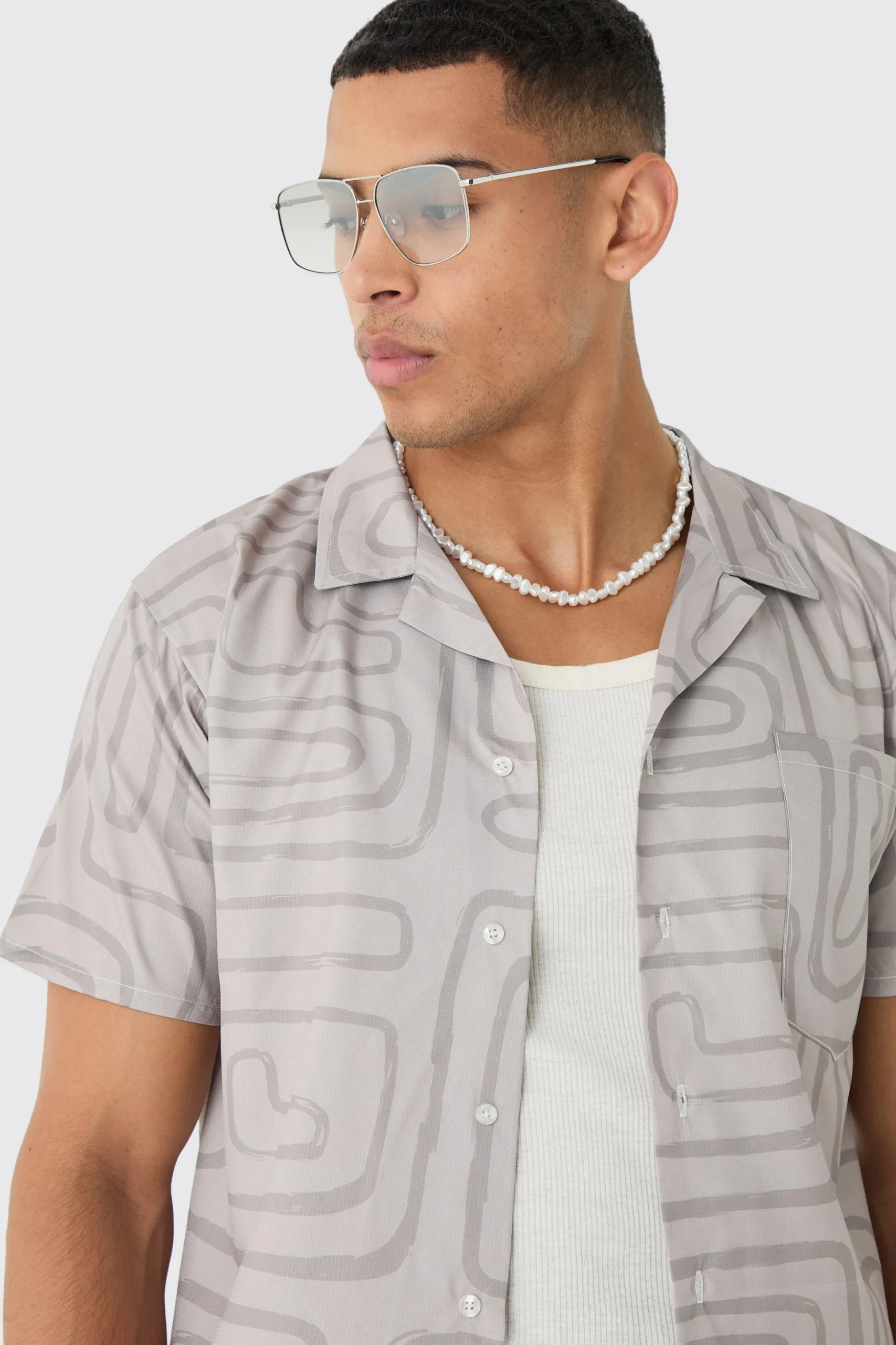 Revere Abstract Print Shirt | BoohooMAN UK