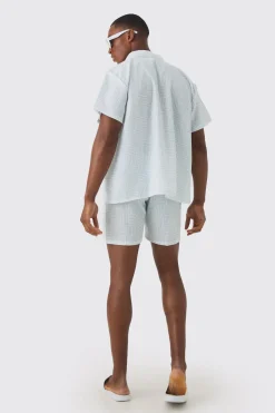 Revere Collar Boxy Shirt And Short Set In White | BoohooMAN UK