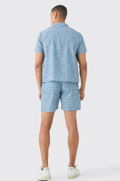 Revere Collar Boxy Shirt And Short Set In Light Grey | BoohooMAN UK