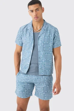 Revere Collar Boxy Shirt And Short Set In Light Grey | BoohooMAN UK