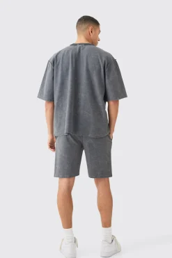 Reverse Loopback Printed Half Sleeve Sweatshirt | BoohooMAN UK
