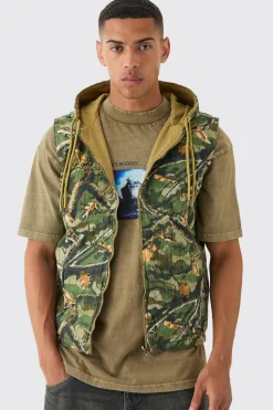 Reversible Camo Twill Gilet | BoohooMAN UK