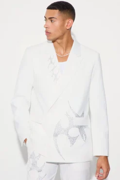 Rhinestone Embellished Relaxed Fit Suit | BoohooMAN UK